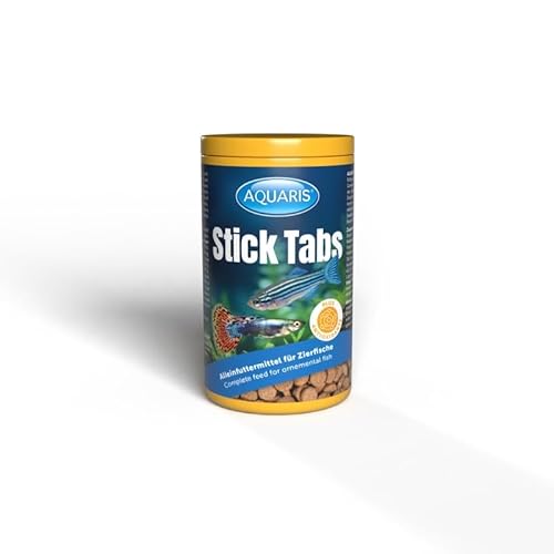 AQUARIS Stick Tabs Fischfutter-Tabletten für Zierfische Garnelen Hafttabletten fürs Aquarium langsam löslich reich an Spirulina Eiweiß 250 ml 150 g