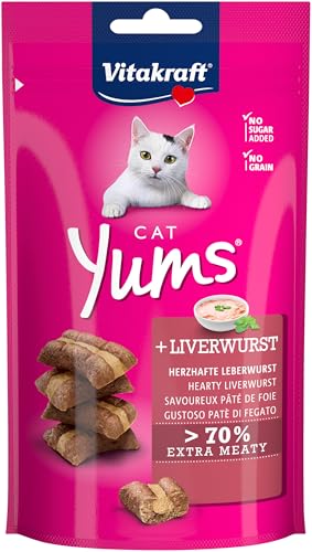 Vitakraft Cat Yums Leckerli weicher Katzensnack gefüllt Leberwurst im wiederverschließbaren Beutel ohne Zusatz von Zucker 1x 40g