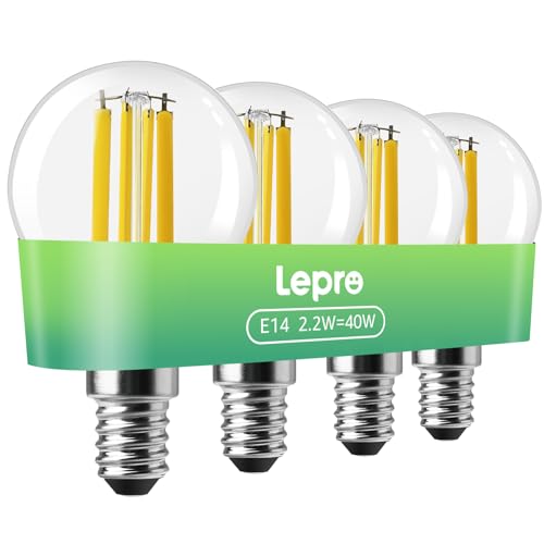Lepro Energieklasse A E14 LED warmweiss Lampe 2.2W 470 Lumen P45 2700K Warmweiß LED Glühbirne entspricht 40W Glühlampe 300 Abstrahlwinkel Nicht Dimmbar Energiesparlampe 4er-Pack