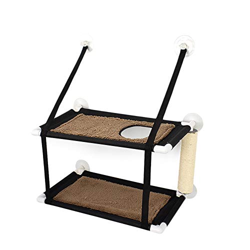 GUOCU Katzen Hängematte für Fenster mit Starken Saugnäpfen Fensterplatz Window Lounger Katzebett Fensterbrett Liegebrett Maximale Belastbarkeit 20 Kg Kaffee 60 35 63CM