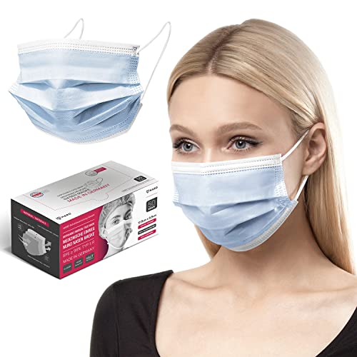 HARD 50x MADE IN GERMANY OEKO TEX Standard 100 Medizinischer MNS Typ IIR Qualitäts  Atemschutz 3 Einweg Gesichtsmasken   Blau   50 Stk