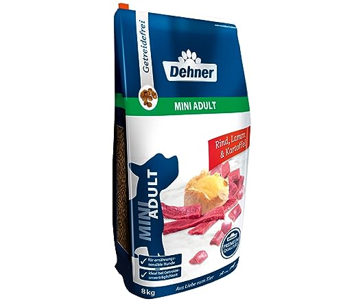 Dehner Premium Hundefutter Trockenfutter getreidefrei für ausgewachsene Hunde kleiner Rassen Rind Lamm Kartoffel 8 kg