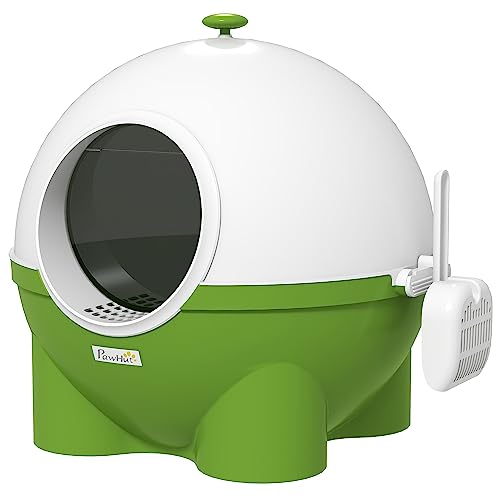 PawHut Katzenklo Katzentoilette mit Deckel Schaufel Toilette für Katzen bis 4 kg für Indoor Kunststoff Grün Weiß 53 x 51 x 48 cm
