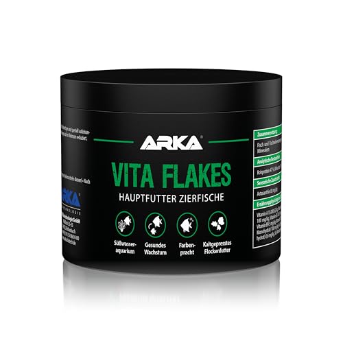 Flockenfutter für Zierfische ARKA Vita Flakes 500 ml hochwertiges kaltgepresstes Alleinfutter für Süßwasseraquarien unterstützt Farbenpracht Vitalität Wachstum ohne Spirulina