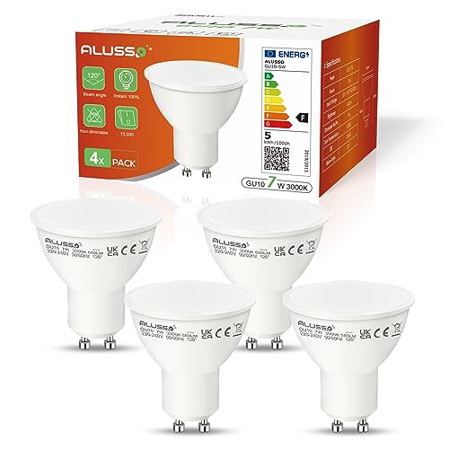 ALUSSO LIGHTING GU10 LED 7W Glühbirne Warmweiß 3000K Ersetzt 70W Halogenlampen 560 Lumen Leuchtmittel Abstrahlwinkel 120 Flimmerfrei Strahler Nicht Dimmbar Reflektorlampen 4er-Pack