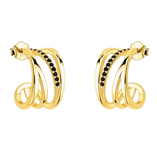 SOFIA MILANI - Damen Ohrringe 925 Silber - vergoldet golden mit Zirkonia Steinen - Geometrie Creole - E2454