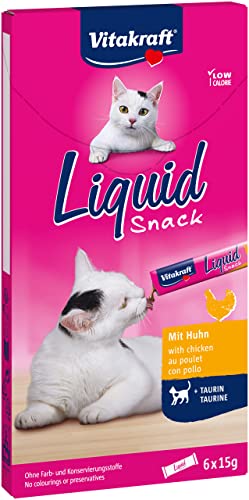 Vitakraft Liquid Snack Katzensnack flüssig mit Huhn Katzenleckerlies mit Taurin unterstützt die Augenfunktion unterstützt die Herzfunktion kalorienarm 1x 6 Stück Packung mit 10
