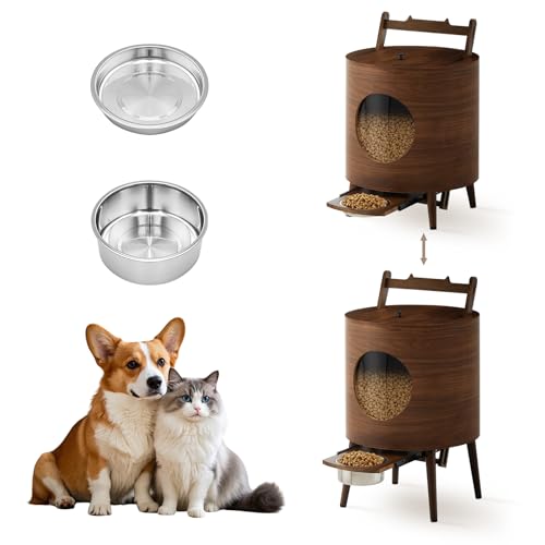 TUKAILAi 6L Futterautomat für Katze und Hund Katzenfutter Automat mit 2 Edelstahlnapf Dichtem Deckelverschluss Geeignet für Nass- und Trockenfutter Trockenfutter Futterspender für mehrerer Haustie