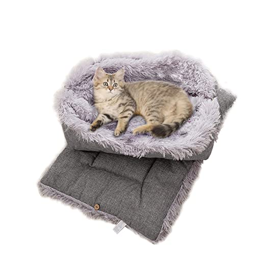 TUAKIMCE 2 in 1 Plüsch Weich Runden Schlafen Katzensofa Flauschige Klein Hund Bett Katzendecke Haustierbett katzenbettchen Tierbett für Kleiner Hund Grau