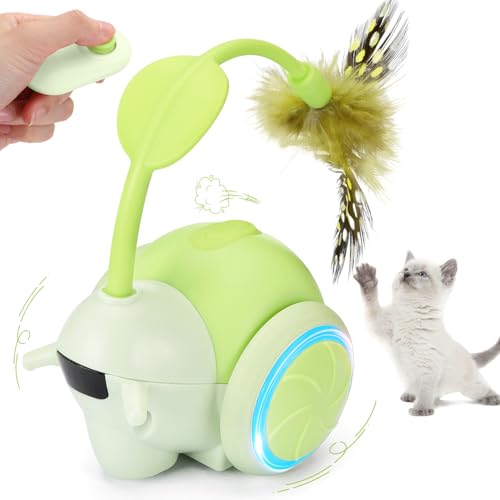 Eyein Interaktives Katzenspielzeug für Katzen - Intelligentes automatisches wiederaufladbar Katzenspielzeug mit Fernbedienung LED-Licht Federwedel in Schneckenform für Erwachsene Katzen und Kätzchen