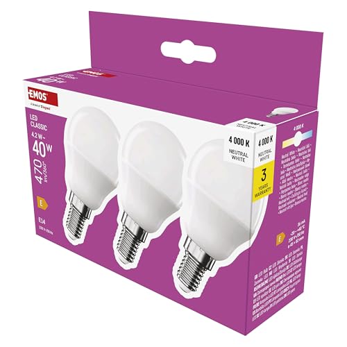 EMOS - LED Lampe Mini Globe 3er Pack - 4 2W Ersatz für 40W Glühbirne - kleine Birne mit E14 Sockel Helligkeit 470 lm Neutralweiß 4000 K - 30000 h Lebensdauer CRI min. 80-150 Abstrahlwinkel