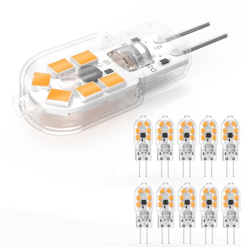YUIIP G4 LED Lampe 200LM Warmweiß 3000K 1.4W Leuchtmittel Entspricht 14W-20W Halogenlampe AC DC 12V G4 Birne Kein Flackern Nicht Dimmbar 10er Pack