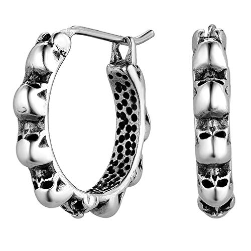 JewelryWe Totenkopf Creolen Ohrringe Herren Silber Edelstahl Ein Kreis aus Schädeln Klappcreolen Huggie Ohrringe Gothic Punk Halloween Ohrstecker Hypoallergene Ohrschmuck für Männer Frauen
