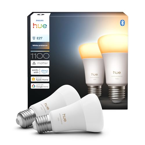 Philips Hue Smart LED A60 Lampe White Ambiance E27 Fassung 8 1W Vollspektrumlicht 1000K 20000K 1100 Lumen dimmbar kompatibel Alexa Google Assistant und Apple Home 2er Pack