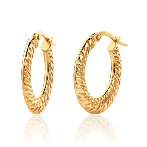 Orovi Ohrschmuck für Damen 20 mm runde klassische kreis Creolen mit Muster Gelbgold Goldreifen Ohrringe mit Gravur aus 9 Karat 375 Gold