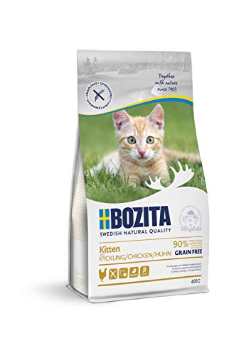 Bozita Kitten Getreidefrei Huhn 400g Trockenfutter für junge Katzen säugende Muttertiere - unterstützt Wachstum Gesundheit mit 34% Protein- und 20% Fettgehalt - für einen gesunden Magen