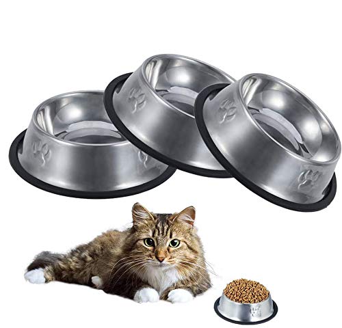 upain Katzennapf 3er Set Fressnapf Katze Edelstahl Futterschüssel Cat Bowl rutschfeste Wasser Fütterung Schüssel für Katze Kleine Hunde Tiere Mehrweg