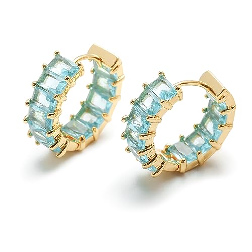 MESOVOR Creolen Ohrringe mit Zirkonia für Damen 18 Karat Vergoldete Mehrfarbige Zirkonia-Ohrringe Schmuck Geschenke für Frauen und Mädchen Hellblau