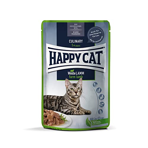 Happy Cat 70617 - Culinary Meat in Sauce Weide Lamm Pouch - Nassfutter für ausgewachsene Katzen und Kater - 85g Inhalt