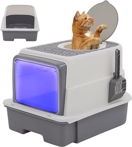 Katzentoilette Katzenklo Selbstreinigend mit Deckel und Schaufel Katzenklo Groß Sterilisation und Desodorierung Funktion Leicht zu Reinigen Katzentoiletten Zubehör bis 15 kg
