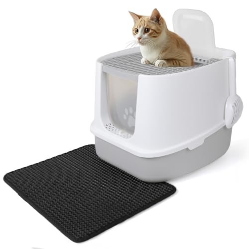 CALIYO Anti Geruch Geschlossen Hoher Rand Sieb Matte fürße bis 7.5kg Cat Litter Box 51 45 40 cm Weiß