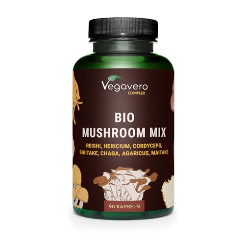 Bio Vitalpilze 7 BIO EXTRAKTE Reishi Cordyceps Shiitake Chaga Hericium Agaricus Maitake Mushroom Mix - Beta-Glucane Polysaccharide Vegan Deutsche Produktion von Vegavero