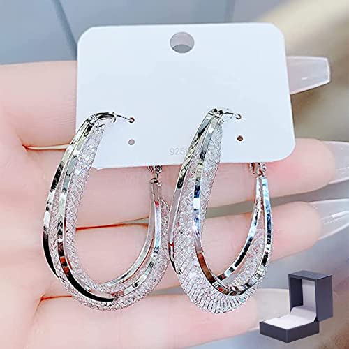JQSL Gewebte Mesh Ovale Ohrringe Vergoldete Tropfen Ovale Creolen Silber Shinning Luxus Runde Diamantohrringe Persönlichkeit Helle Strass Ohrringe Damen Sliver