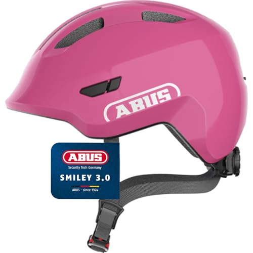 ABUS Kinderhelm Smiley 3.0   Fahrradhelm mit tiefer Passform kindergerechten Designs Platz für einen Zopf   für Mädchen und Jungs   Pink Glänzend Größe M