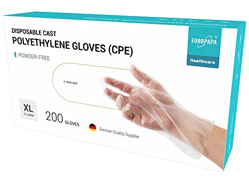 EUROPAPA 100 200 300 450 Vorteilspack CPE transparenz Einweghandschuhe in Box Einmalhandschuhe latexfrei Gummihandschuhe puderfrei Handschuhe in Gr. S M L XL 200 XL