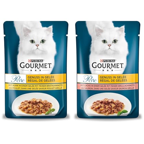 PURINA Gourmet Perle Genuss in Gelee Katzenfutter nass PURINA Gourmet Perle Genuss in Gelee Katzenfutter nass mit Lachs feiner Grillachsnote 26er Pack 26 x 85g