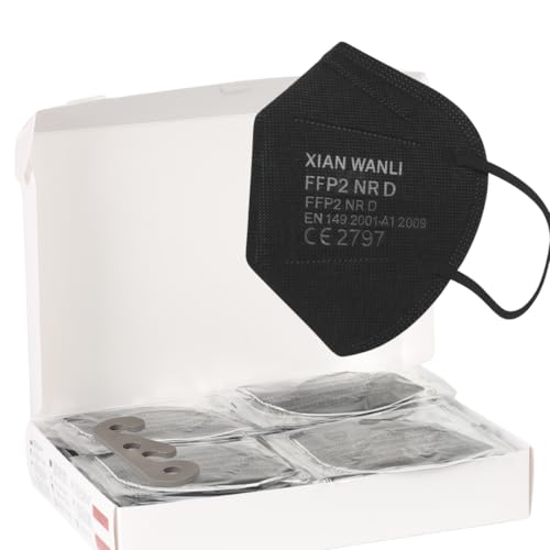 SS-Medical 50 Stück FFP2 Maske Schwarz 5-lagige 99 5% Filterleistung Atemschutzmaske Staubschutzmaske EN149 2001 A1 2009 EU2016 425 Masken Geruchsneutral Einzeln Verpackte Mundschutzmasken