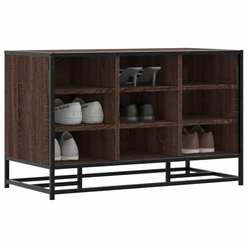 Gecheer Schuhbank Braun Eichen-Optik 84x40x53 5 cm Holzwerkstoff Metall Schuhorganizer Schuhregal Sitzbank für Eingangsbereich Garderobe Wohnzimmer849233