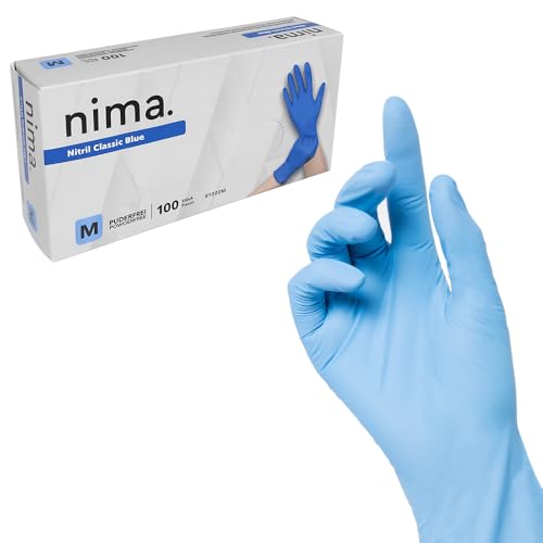 EMYU Nitrilhandschuhe Blau L 100 Stück Einweghandschuhe Puderfrei Latexfrei Medizinische Untersuchungshandschuhe PSA Kat. III Reißfeste Einmalhandschuhe für Pflege Labor Reinigung