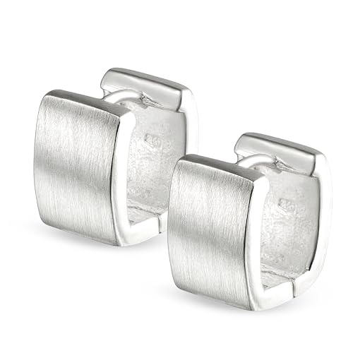 Cassini Klapp-Creole für Damen aus hochwertigem 925er Sterling Silber kleine Ohrringe eckiges Design gebürstet 3CUMX1