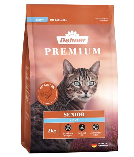 Dehner Premium Katzenfutter Light Trockenfutter getreidefrei kalorienreduziert für ältere Katzen Geflügel 2 kg