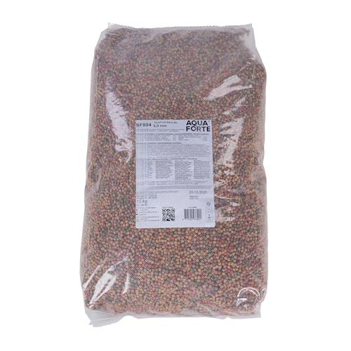 AquaForte Hochwertiges schwimmendes Grundfutter für Zierfische 15 kg 40 Liter Medium Pellets 6mm Vier verschiedene Fischpellets Rohprotein 32 3% Rohfett 4% Rohzellulose 4 5% Rohasche 5 6%