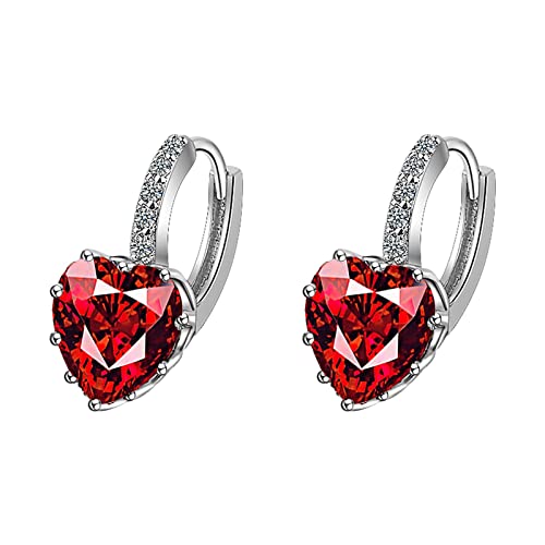 Damen Zirkonia Schmuck Mädchen Liebe Herz Teen Huggie für Frauen Zirkon Red One Size