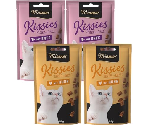 Miamor Kissies Mixpaket Huhn Ente 4 x 50g Weiche Katzenleckerlis mit 90% Fleischanteil Getreidefrei ohne Zuckerzusatz Katzensnack-Mix