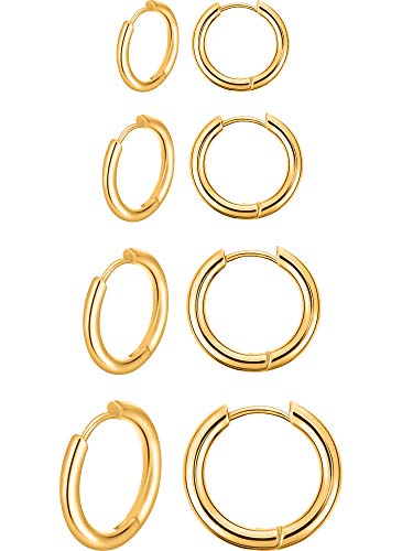 4 Paare Edelstahl Creolen Ohrringe Kleine Knorpel Hoop Ohrringe Nase Lippen Ringe für Männer und Damen 8 mm 10 mm 12 mm 14 mm Gold