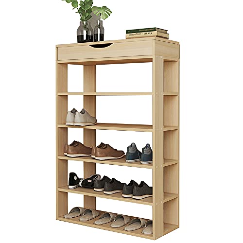 DlandHome Schuhregale Flur Schuhschrank Schmal holz mit 5 Ebenen 75 x 30 x 94 cm Schuhaufbewahrung Flur Organizer für Eingangsbereich Diele Treppenhaus Wohnzimmer Eiche
