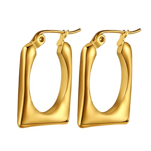 Flongo Damen Chunky Dicke Rechteckig Eckig Geometrische Ohrstecker Klein Hoop Huggie Klobig Klapp Edelstahl vergoldet statement earrings dupes Mode Schmuck Geschenk Frauen