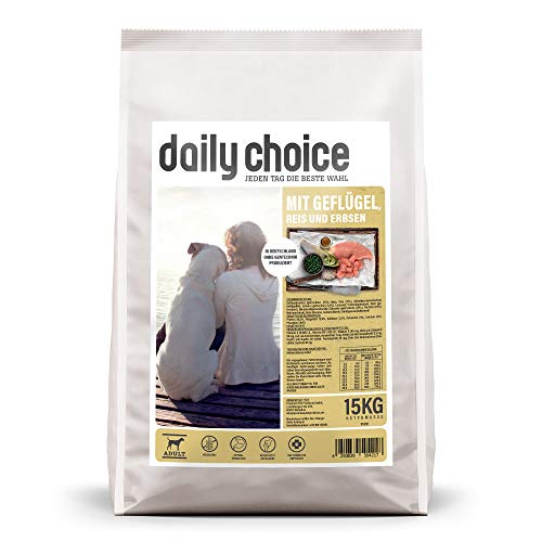 daily choice Basic - 30 kg - Trockenfutter für Hunde - mit Geflügel Reis und Erbsen - Keine minderwertigen Kohlenhydrate - Weizenfrei - Mit Grünlippmuschel und Chicor e