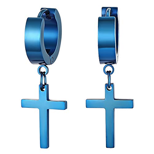 Flongo Herren Ohrstecker Damen Ohrringe Creolen Edelstahl Ohrstecker Ohrringe Blau Stecker Runden Kreuz Anhänger Jahrgang Männer Frauen