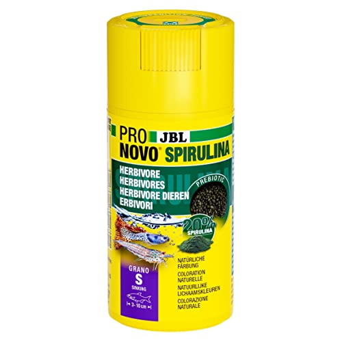 JBL PRONOVO SPIRULINA GRANO Grünfuttergranulat für alle Aquarienfische und Garnelen von 3-10 cm Fischfutter-Granulat Klickdosierer Größe S 100 ml