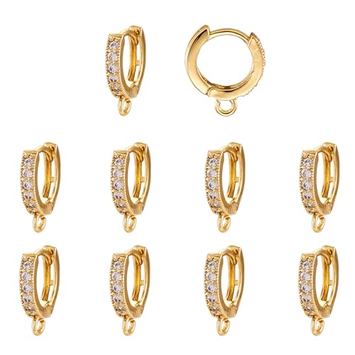 Beadthoven 10 Stück Zirkonia Ohrringhaken 18 Karat vergoldet Huggie Schlaufe Messing runde Klappbügel französische für Mutter Herren