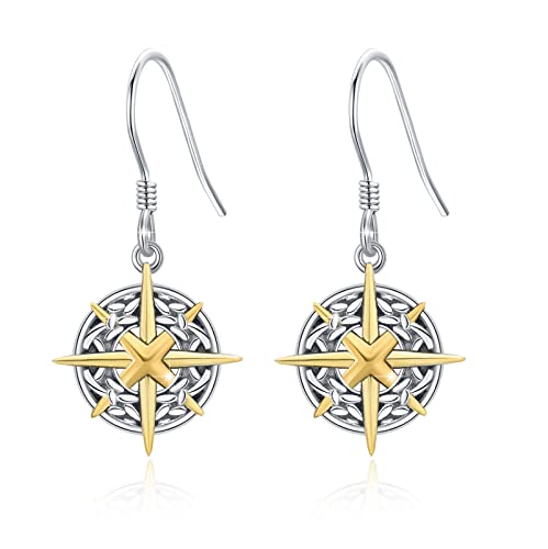 Keltische Knoten Kompass Ohrringe 925 Sterling Silber Creolen Ohrring Schmuck Geschenke für Mädchen Frau
