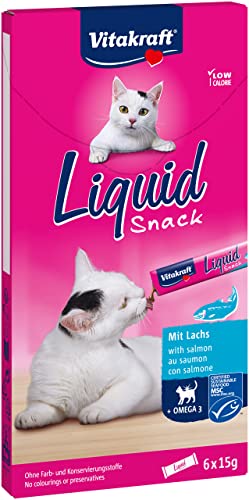 Vitakraft Liquid Snack flüssiger Katzensnack MSC Lachs Katzenleckerlies Omega3 Fettsäuren für gesunde Haut kalorienarm 1x 6 Stück