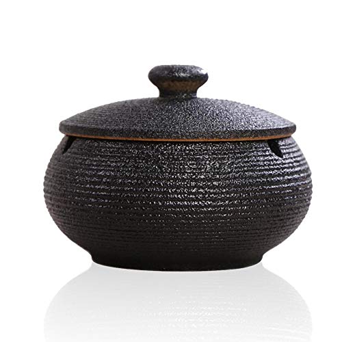 Lependor aus Keramik winddicht Zigarettenaschenbecher für den Innen  oderßenbereich Aschenhalter für Raucher Desktop für die Inneneinrichtung   Schwarz