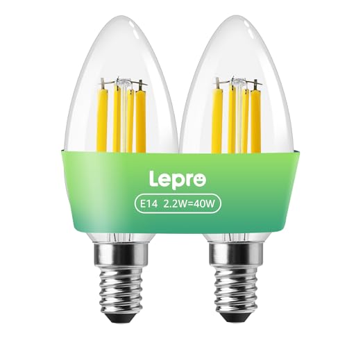 Lepro Energieklasse A E14 LED warmweiss Lampe 2.2W 470 Lumen C35 2700K Warmweiß LED Glühbirne entspricht 40W Glühlampe 300 Abstrahlwinkel Nicht Dimmbar Energiesparlampe 2er-Pack