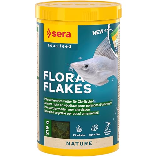 sera Flora Flakes 1.000 ml 210 g pflanzenreiches Flockenfutter für oberflächenfressende Zierfische mit Spirulina Ballaststoffen unterstützt Verdauung Vitalität
